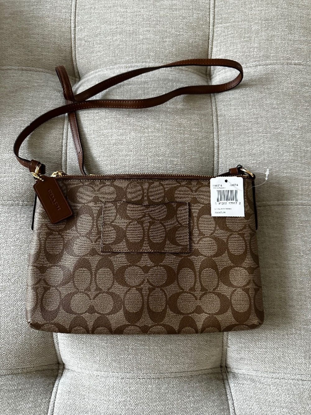 NWT "Coach" Signature East West Pop Up Khaki Brown Slim Crossbody Bag w/pouch